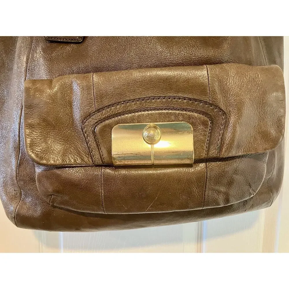 Coach Kristin XL Brown Leather Slouchy Chain Hobo Tote Y2K Boho
